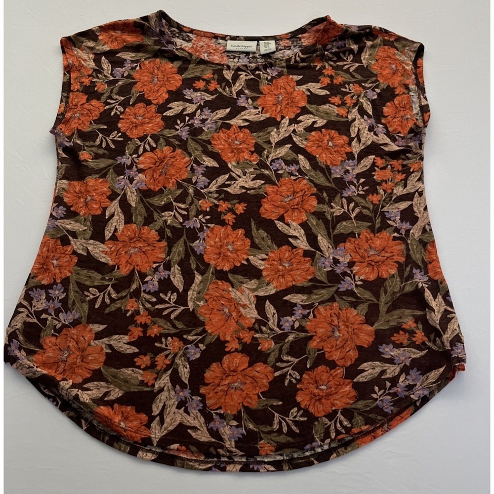 Haute Hippie Shirt Womens Medium Brown Red Floral Linen Lightweight Boho Top